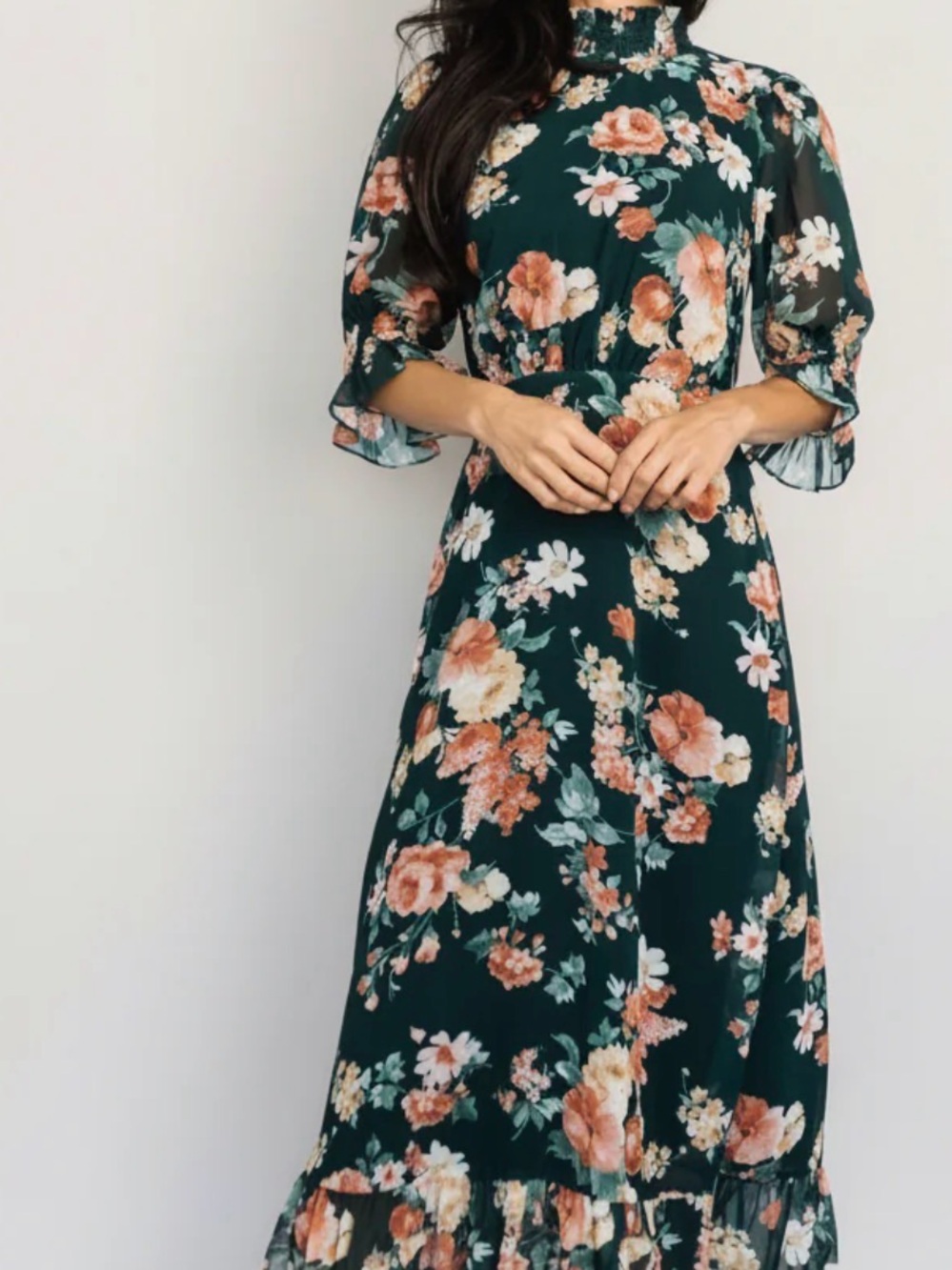 Baltic Born Dark Green Floral High-Neck Maxi Dress